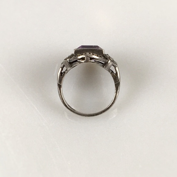 Vtg Sterling Silver Fine Marcasite Amethyst Ring ~ Vintage Cocktail Statement - Picture 7 of 14